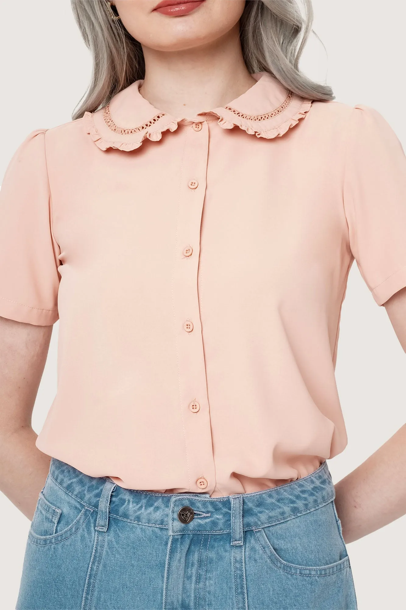 Lace Collar Button Down Shirt