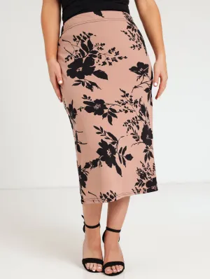 Ladies Lined Knit Pencil Skirt - Black