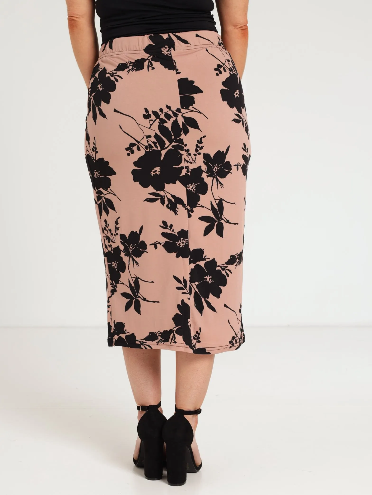 Ladies Lined Knit Pencil Skirt - Black