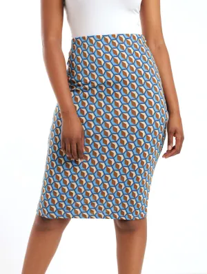 Ladies Lined Knit Pencil Skirt - Blue