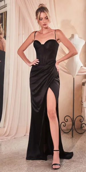 Ladivine 7498 Floor Length Fitted Satin Sweetheart Draped Gown