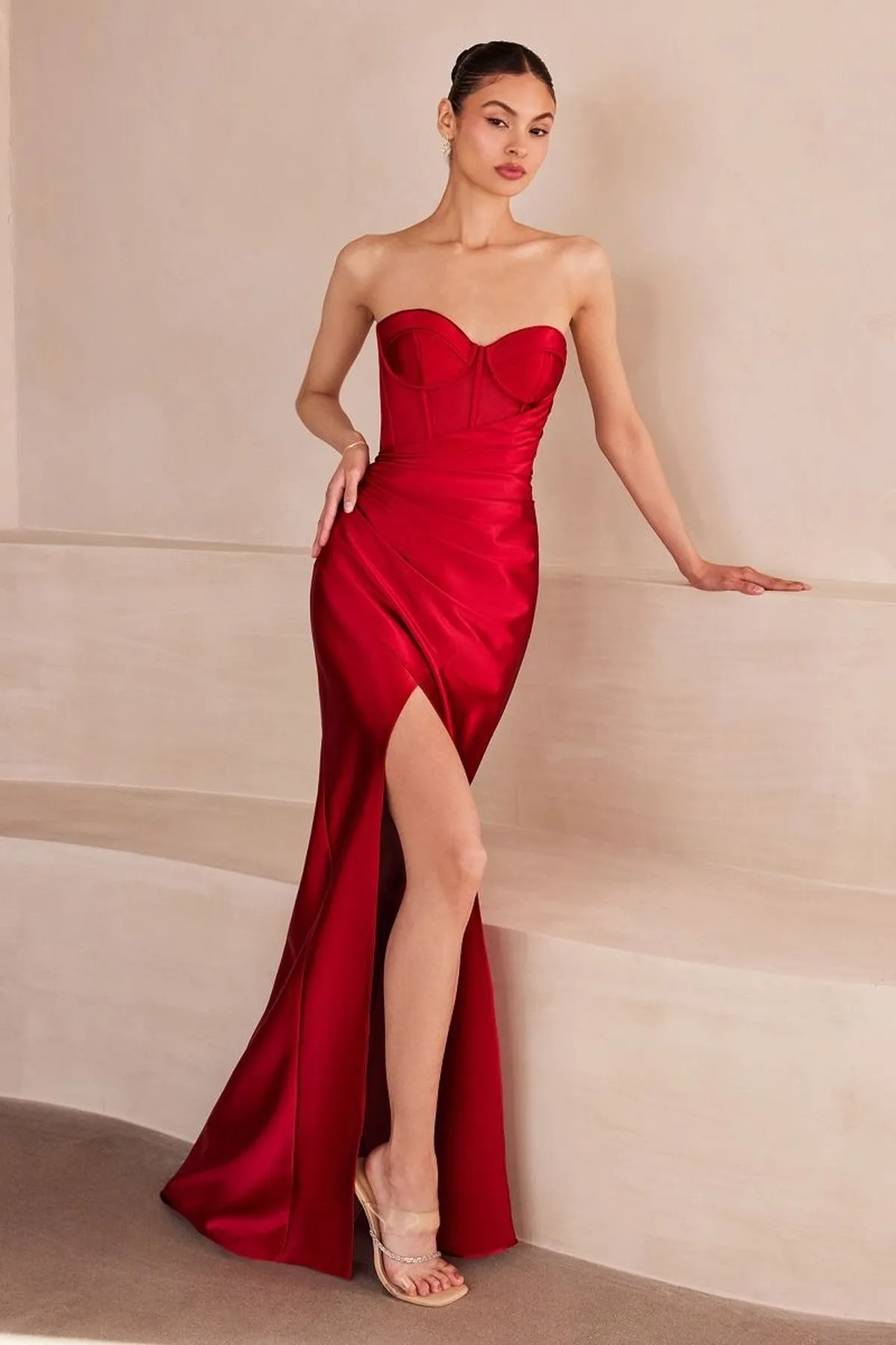 Ladivine Amoris T708 Strapless Fitted Satin Prom Gown