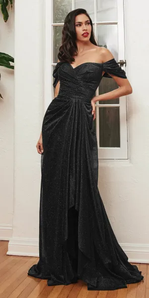 Ladivine CD878 Floor Length Off the Shoulder Glitter Gown