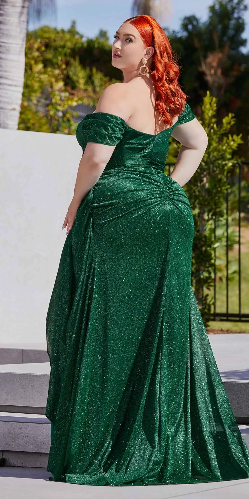 Ladivine CD878 Floor Length Off the Shoulder Glitter Gown