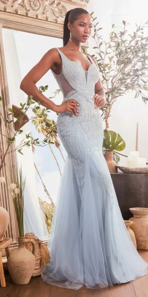 Ladivine CR874 Long Fully Beaded Fitted Mermaid Gown