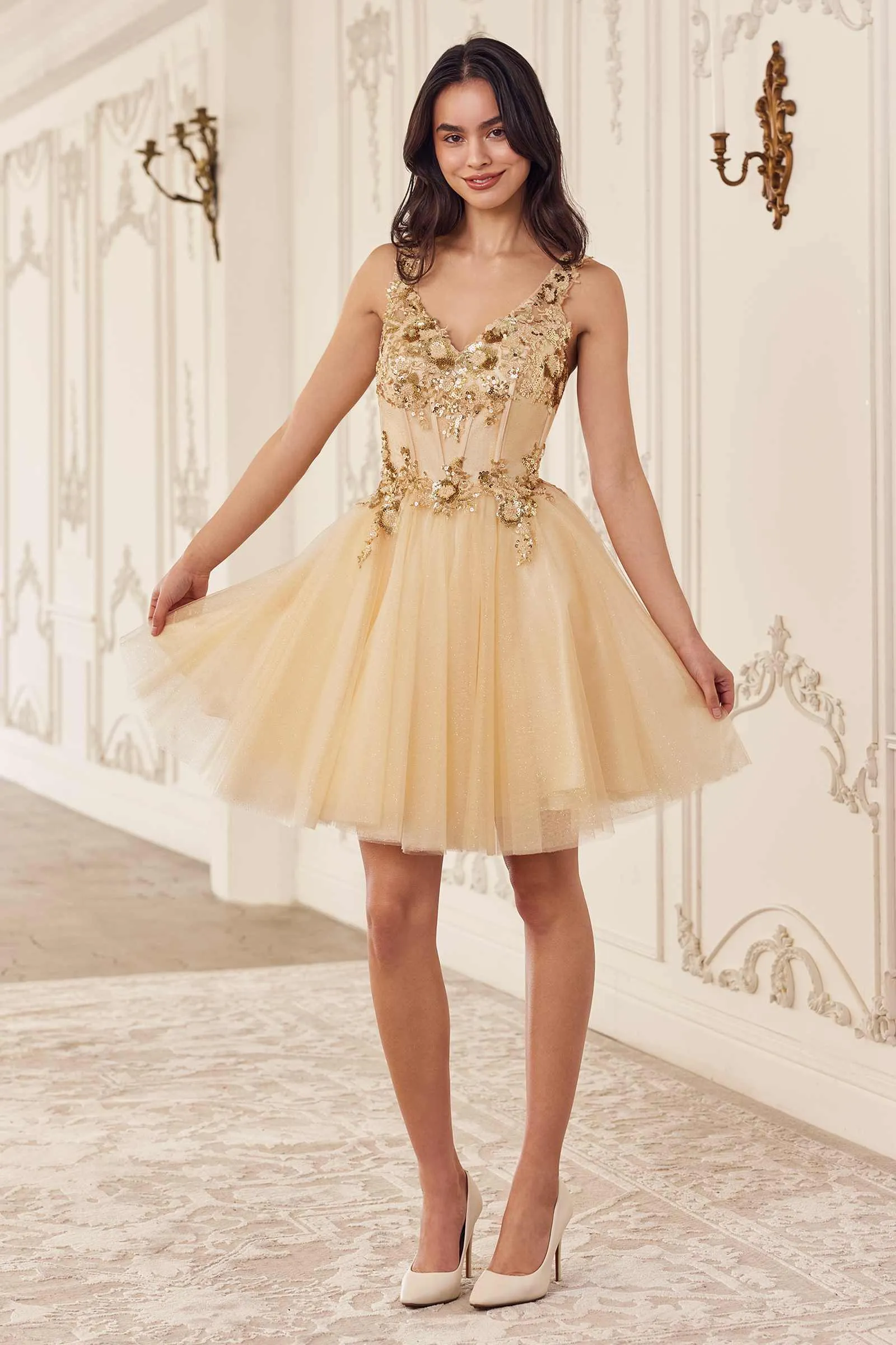 Ladivine CY019 Dress Sequin Beaded A-Line Short Dress