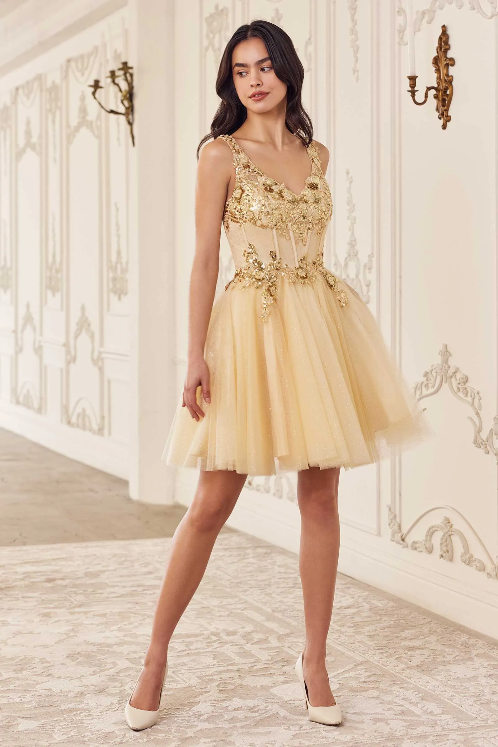 Ladivine CY019 Dress Sequin Beaded A-Line Short Dress