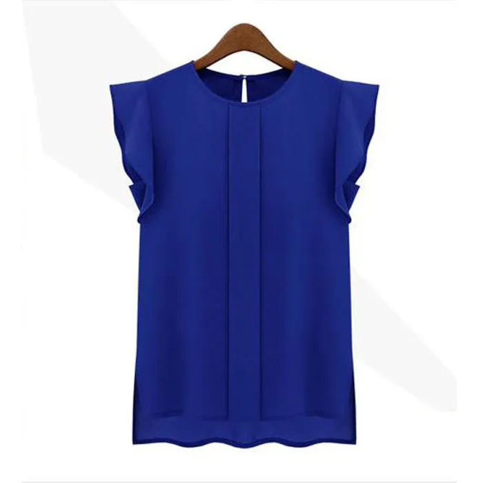 Lady Blouse Shirt Womens Blouses Chiffon Clothing OL Blouse Fashion Ruffle Sleeveless Tops