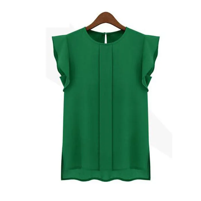 Lady Blouse Shirt Womens Blouses Chiffon Clothing OL Blouse Fashion Ruffle Sleeveless Tops
