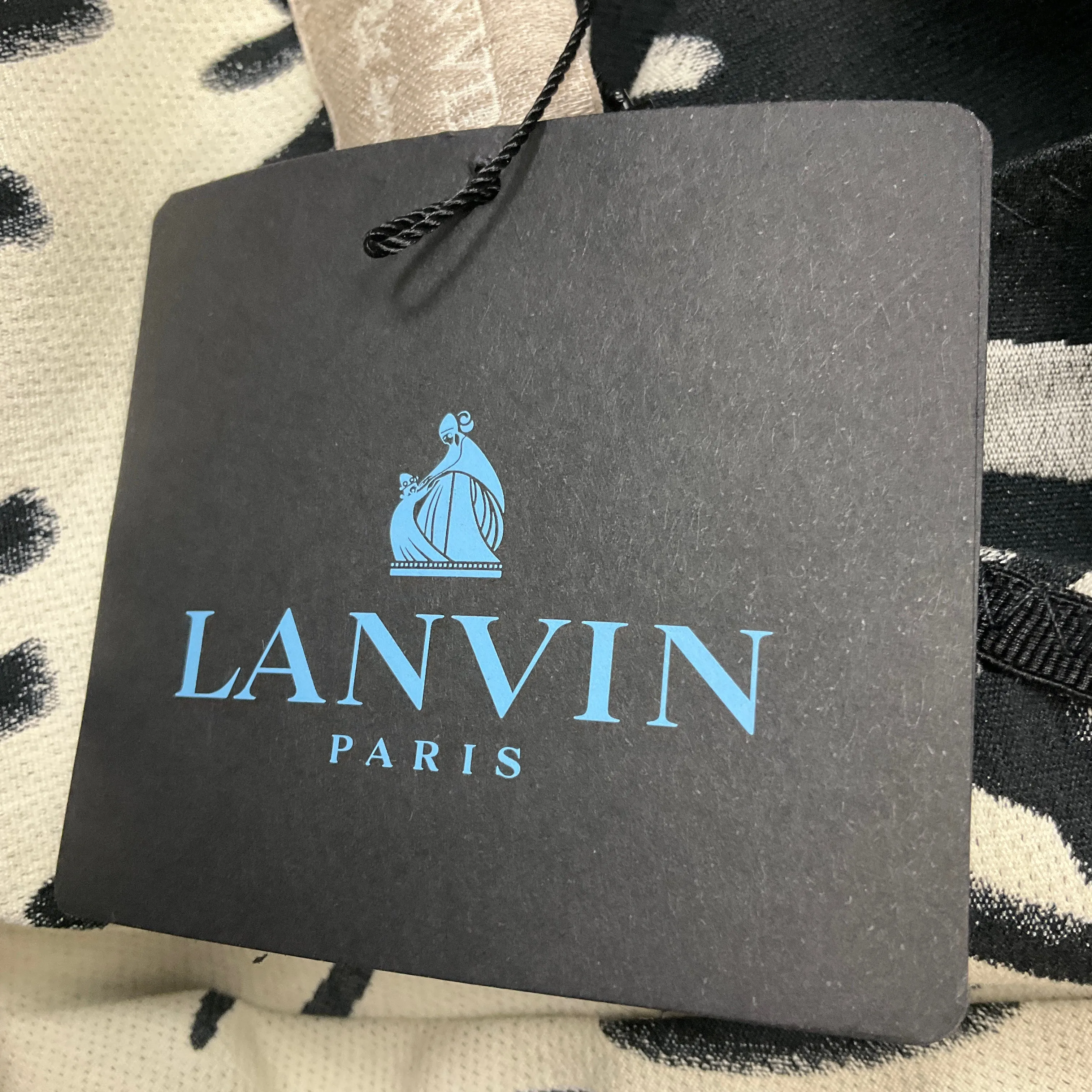 Lanvin Black / Ivory 2016 Ruffled Printed Cocktail Dress