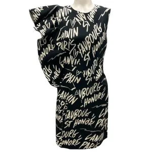 Lanvin Black / Ivory 2016 Ruffled Printed Cocktail Dress