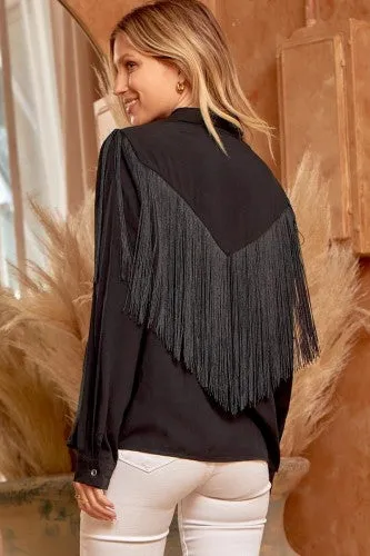 Let's Go! Black Fringe Button Down
