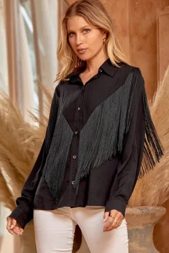 Let's Go! Black Fringe Button Down