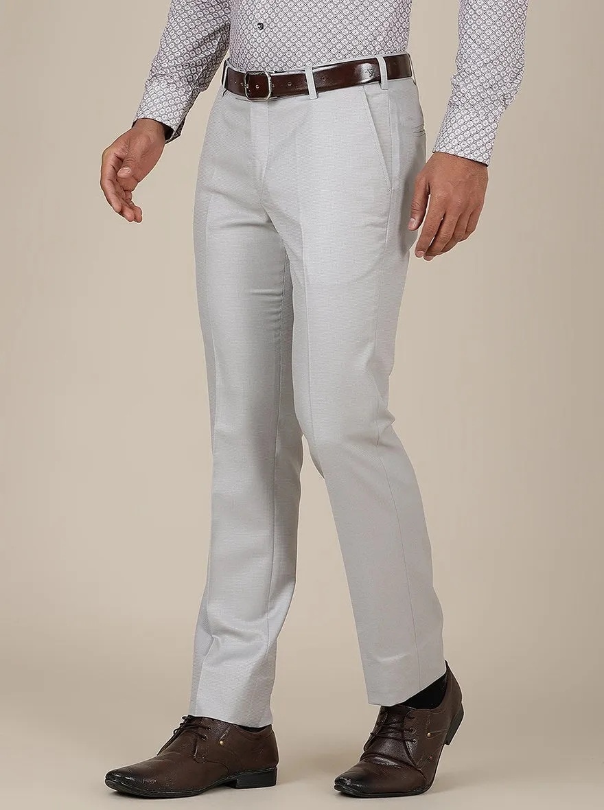 Light Grey Solid Slim Fit Formal Trouser | Metal
