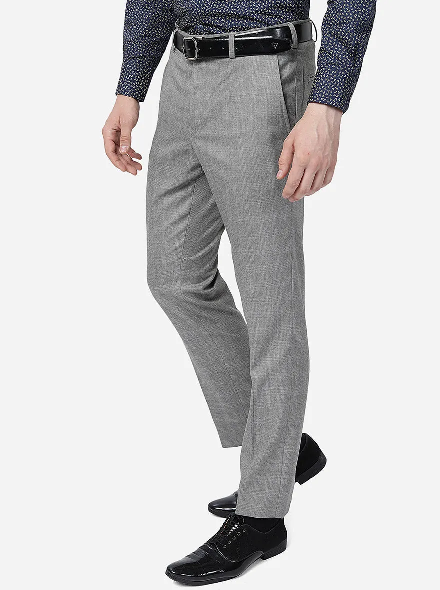 Light Grey Solid Slim Fit Formal Trouser | Metal