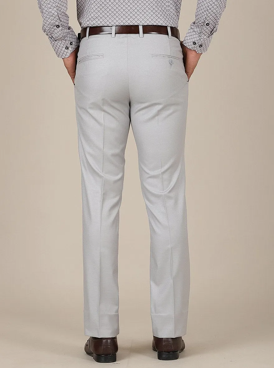 Light Grey Solid Slim Fit Formal Trouser | Metal
