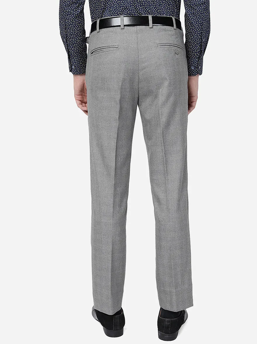 Light Grey Solid Slim Fit Formal Trouser | Metal
