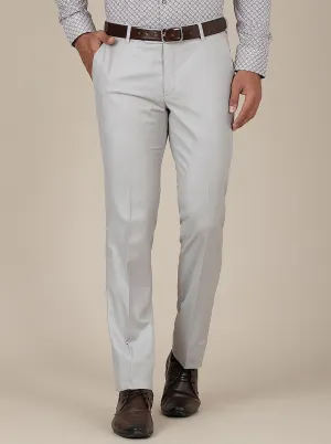 Light Grey Solid Slim Fit Formal Trouser | Metal