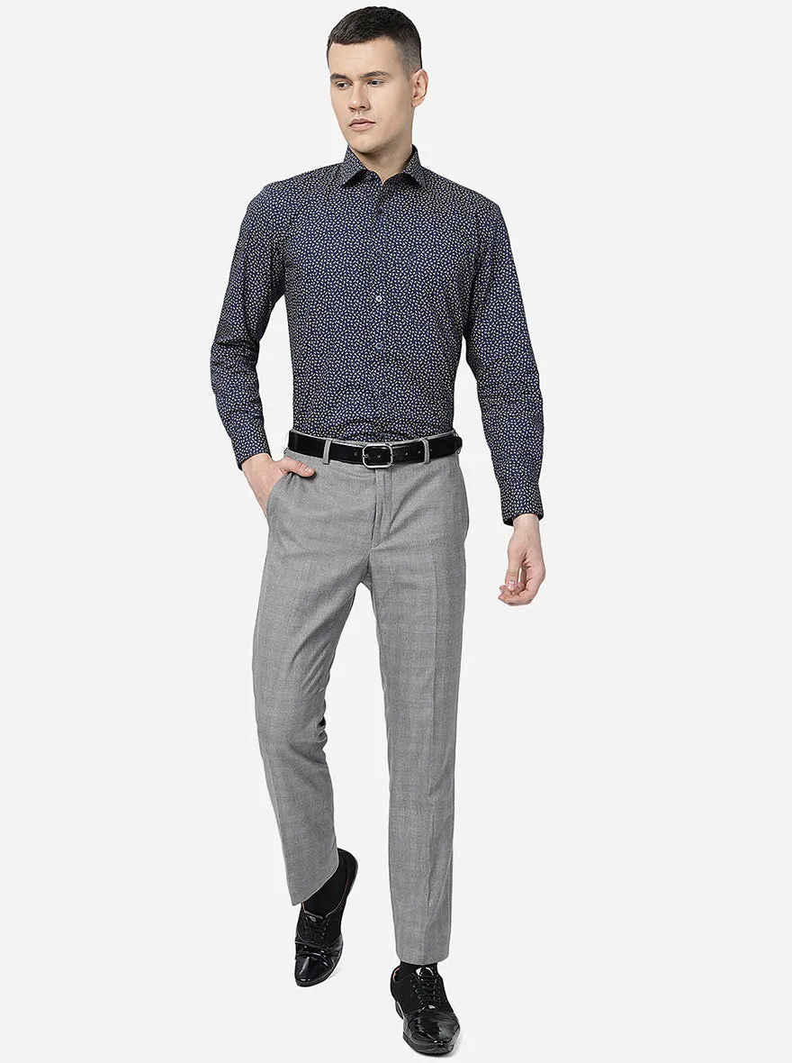 Light Grey Solid Slim Fit Formal Trouser | Metal