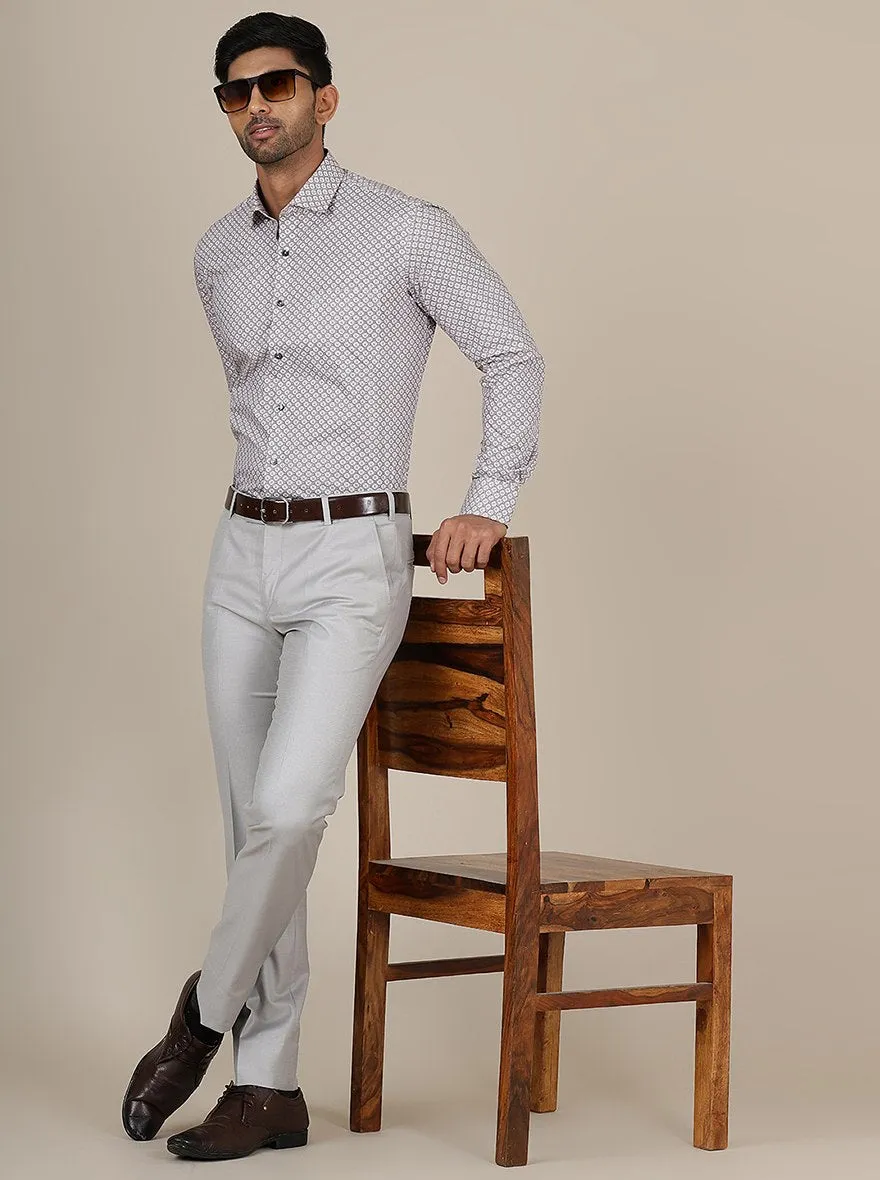 Light Grey Solid Slim Fit Formal Trouser | Metal