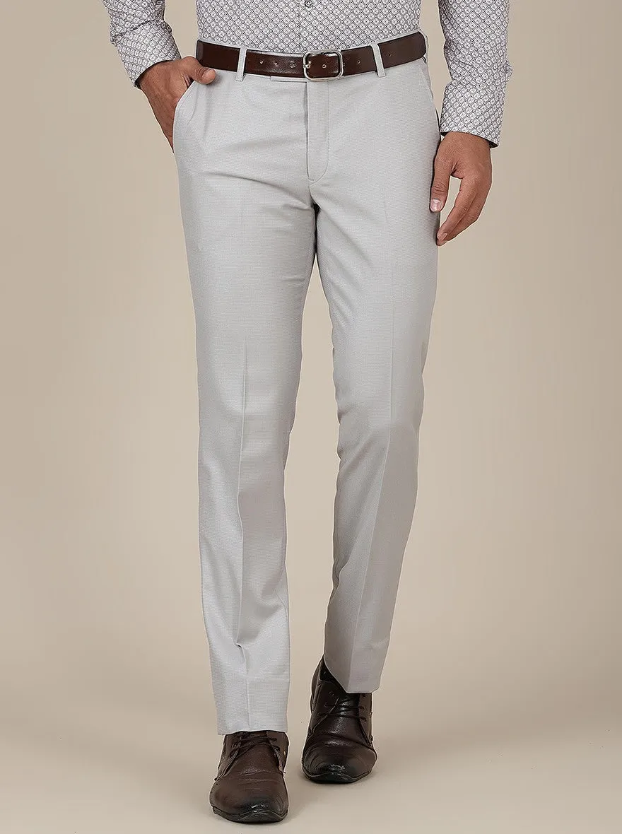 Light Grey Solid Slim Fit Formal Trouser | Metal