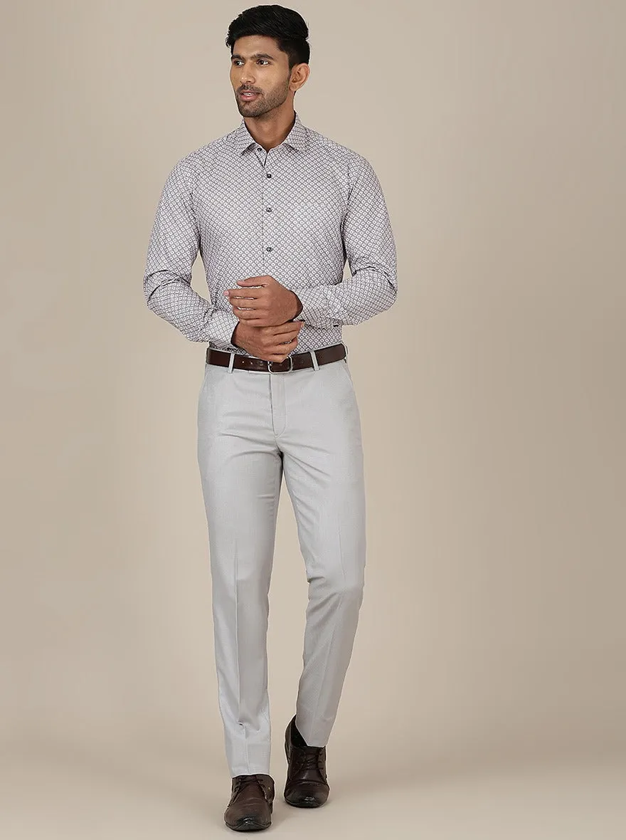 Light Grey Solid Slim Fit Formal Trouser | Metal