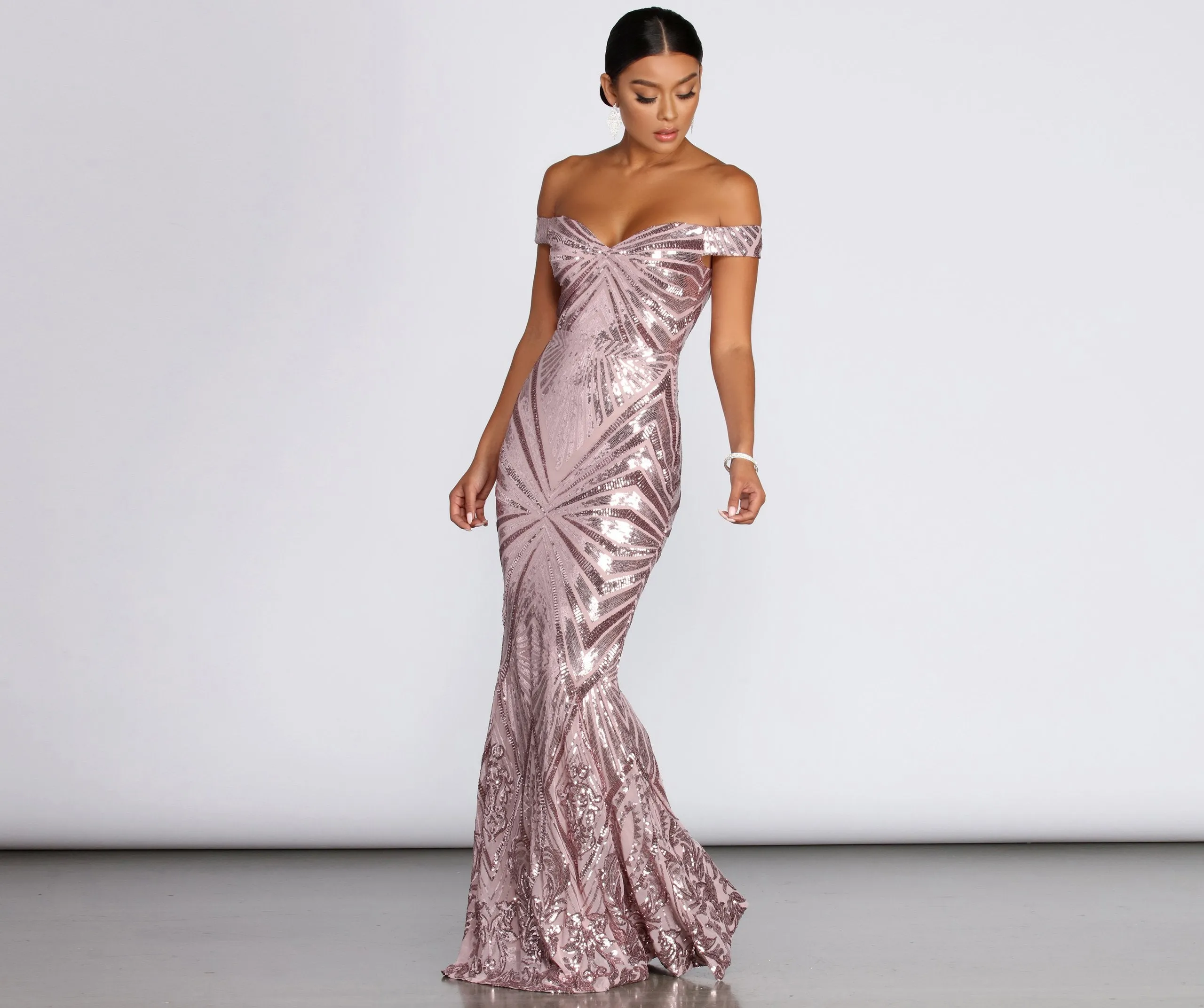 Lilith Off-Shoulder Stylish Sequin Evening Gown