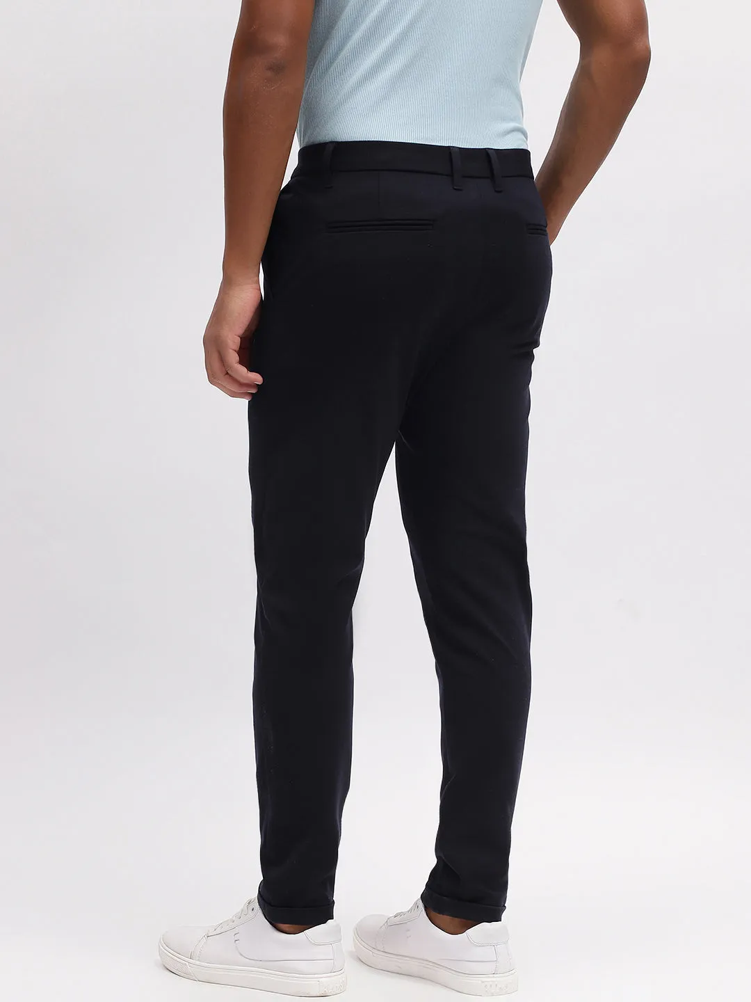 Lindbergh Men Navy Blue Solid Slim Fit Trouser