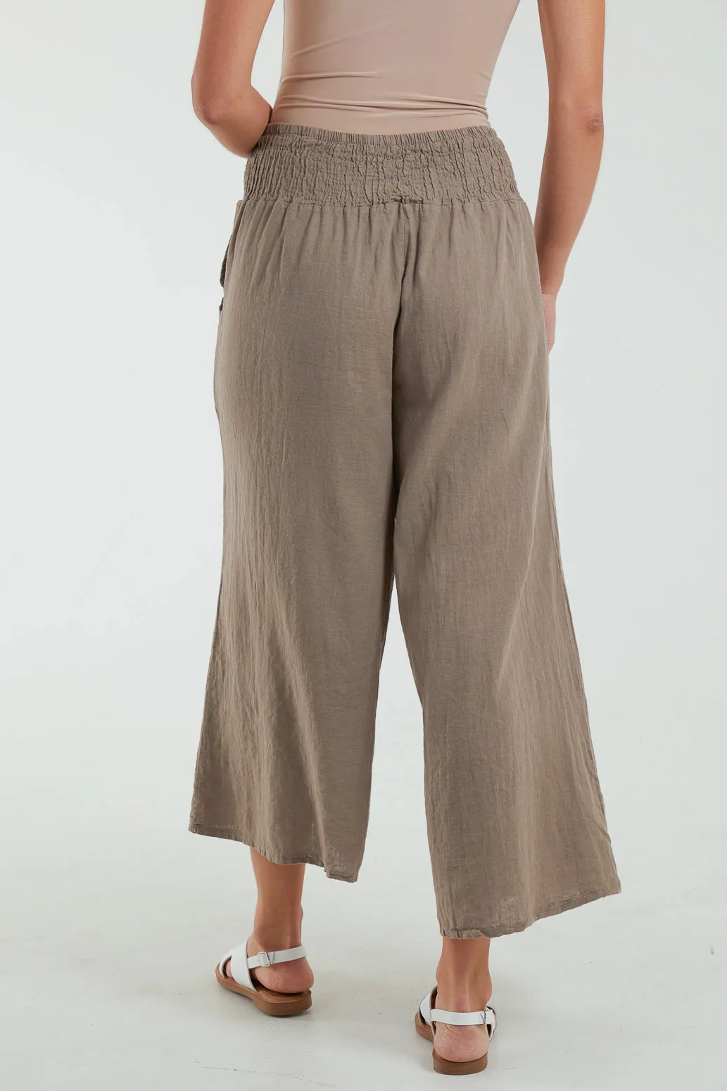 Linen Shirred Wide Leg Culottes