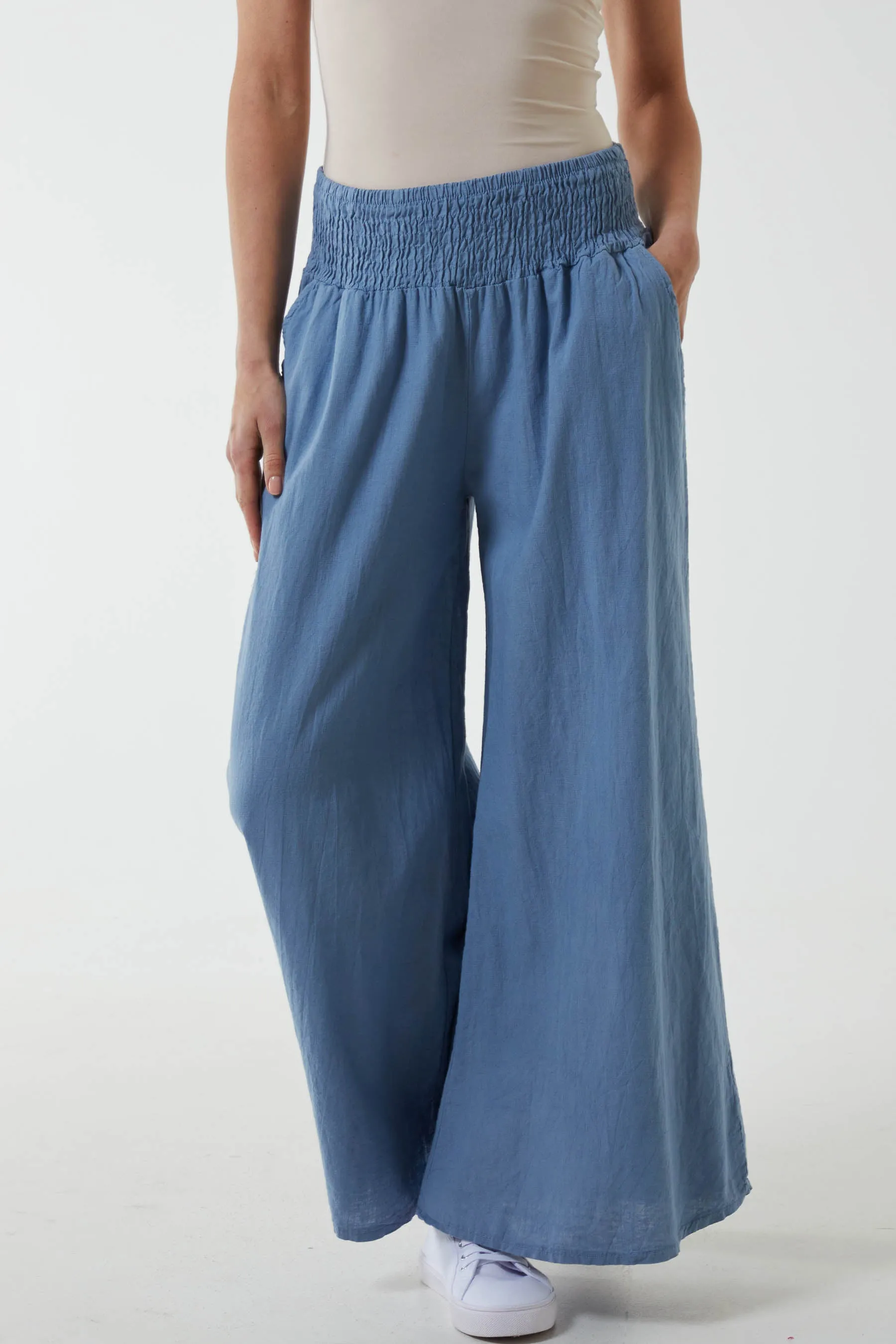 Linen Shirred Wide Leg Culottes