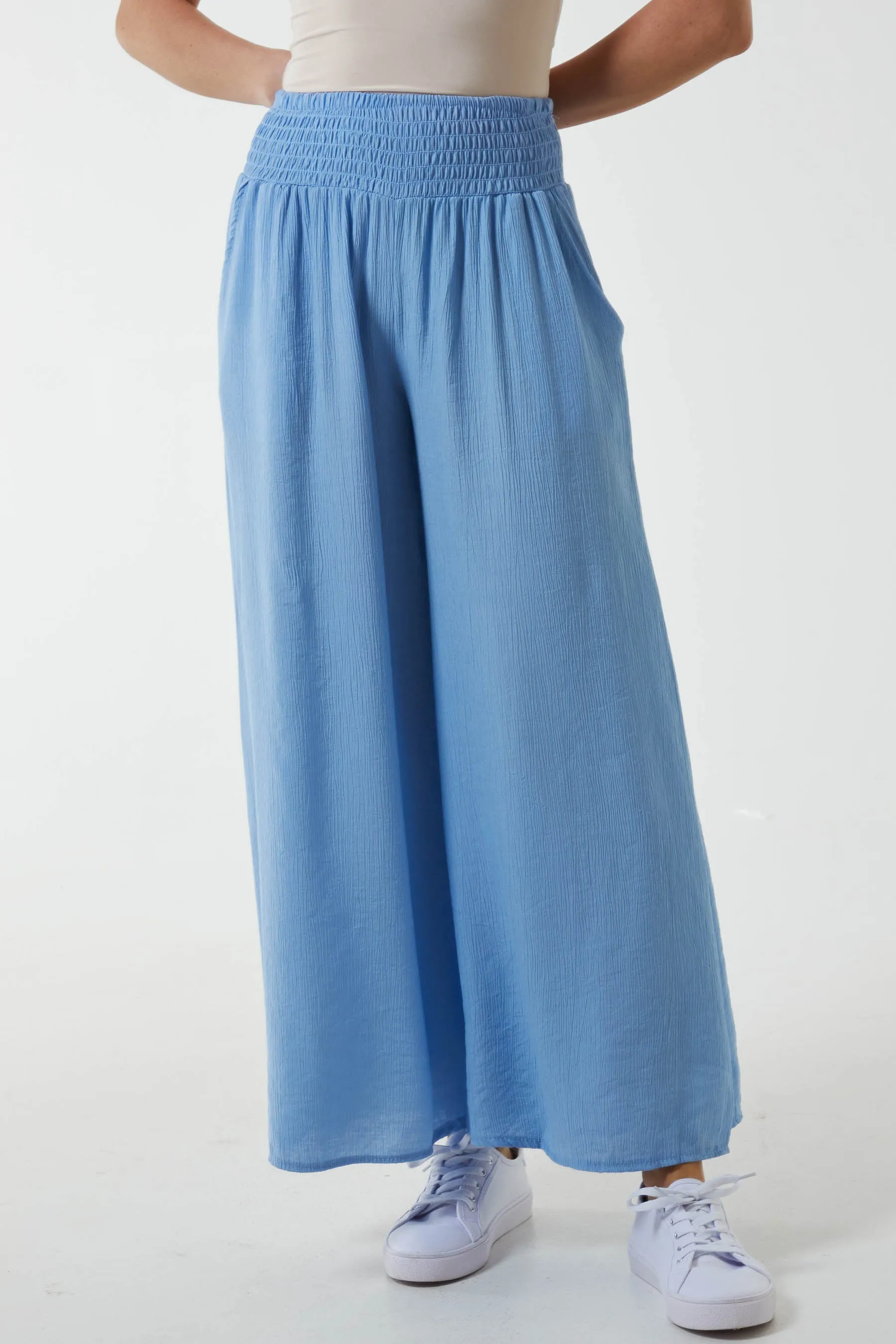 Linen Shirred Wide Leg Culottes