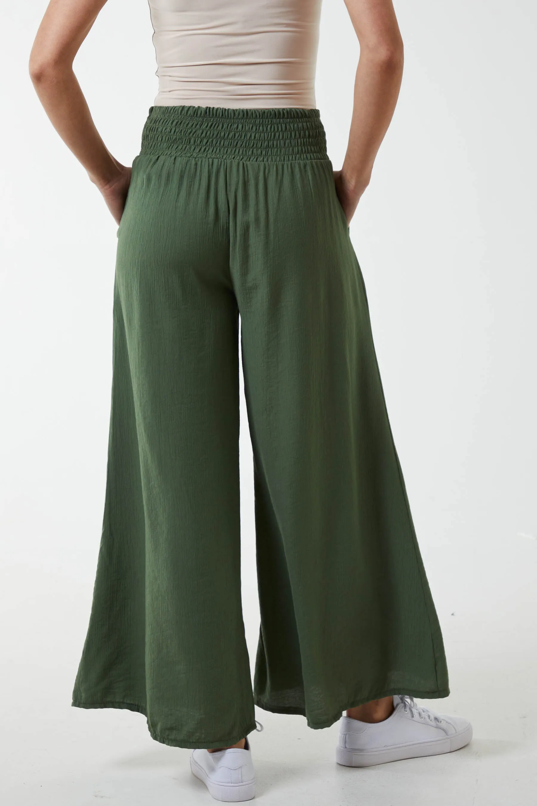 Linen Shirred Wide Leg Culottes