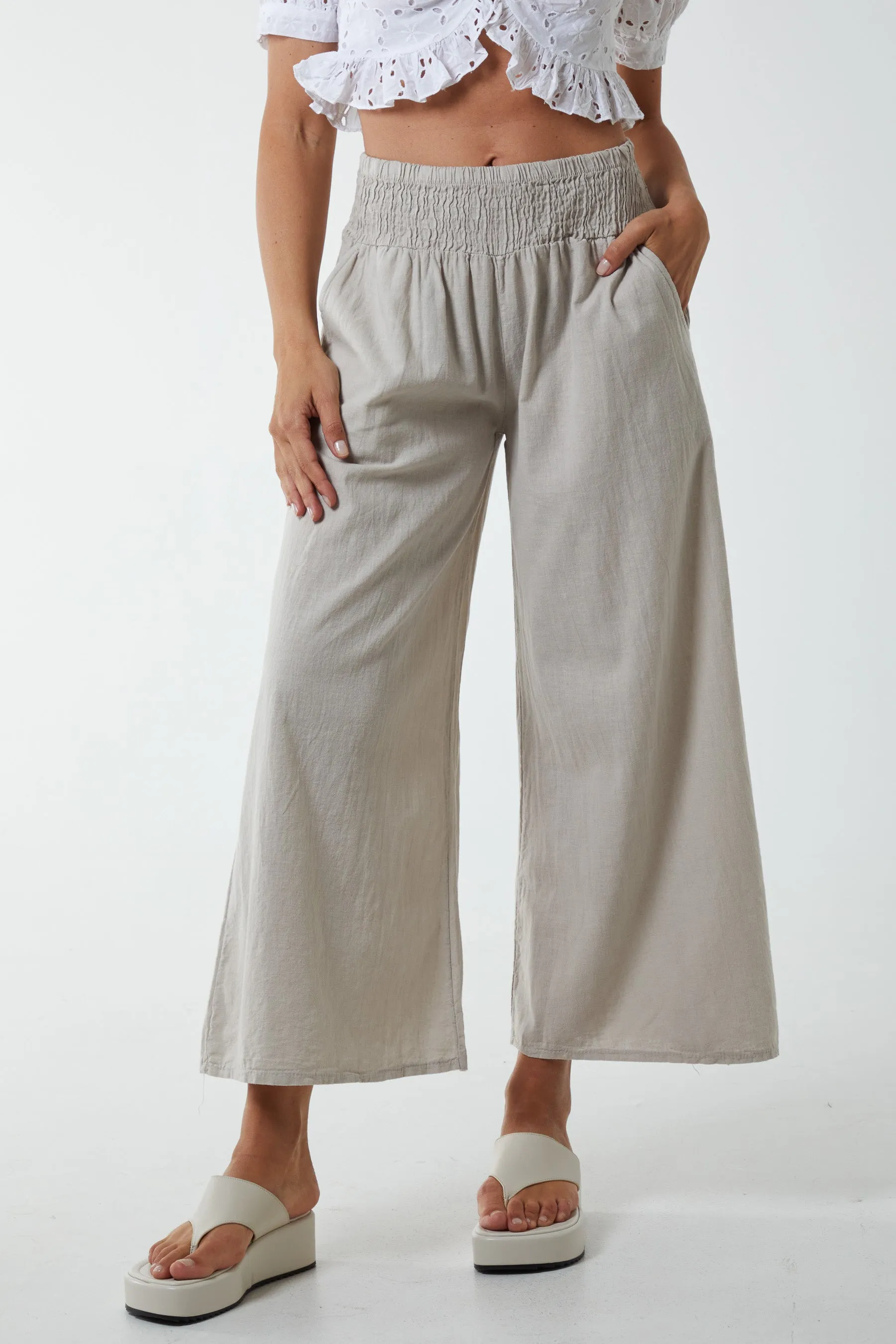 Linen Shirred Wide Leg Culottes