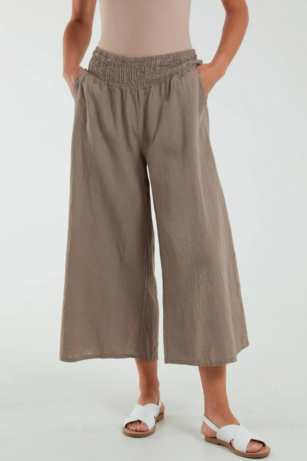 Linen Shirred Wide Leg Culottes