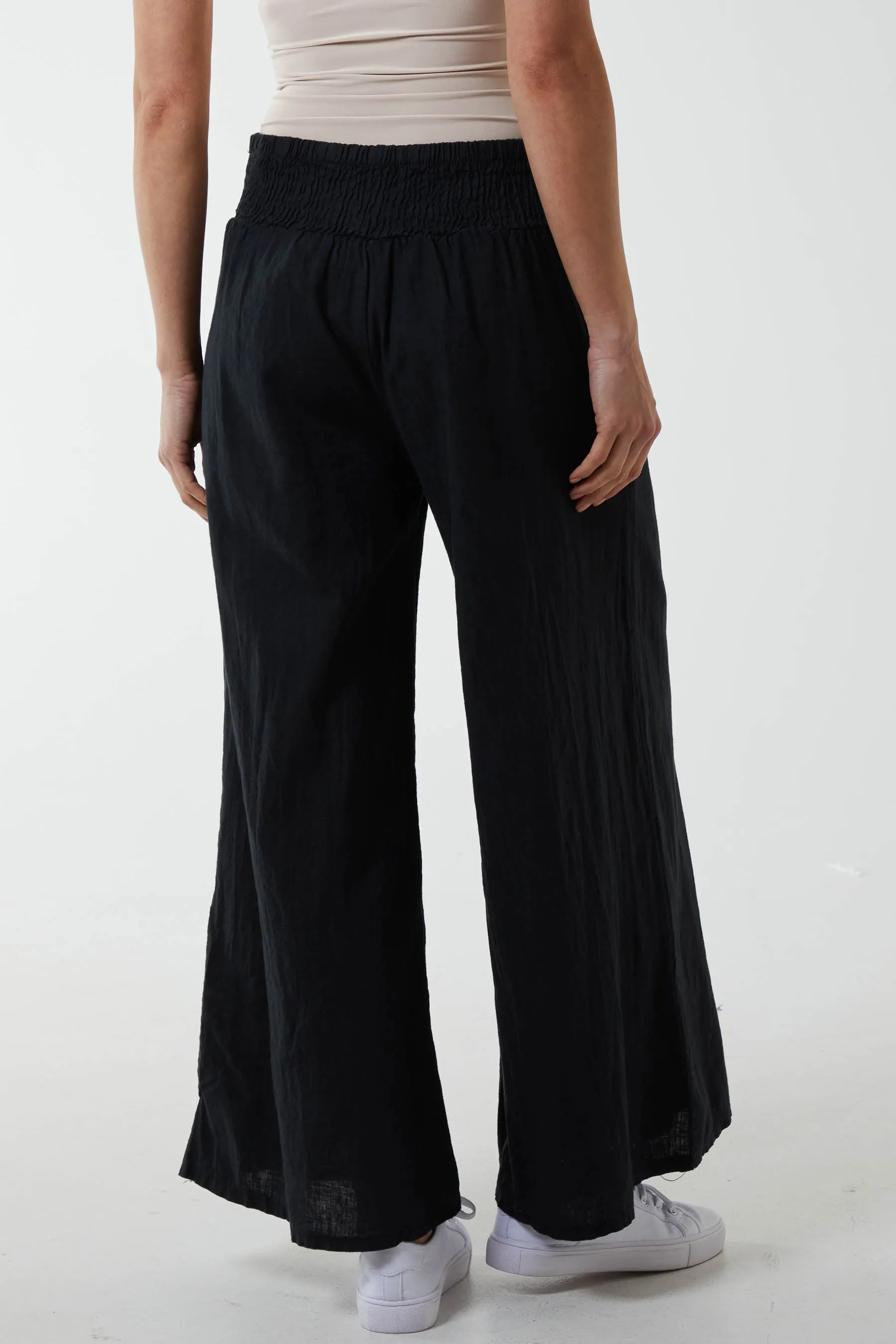 Linen Shirred Wide Leg Culottes