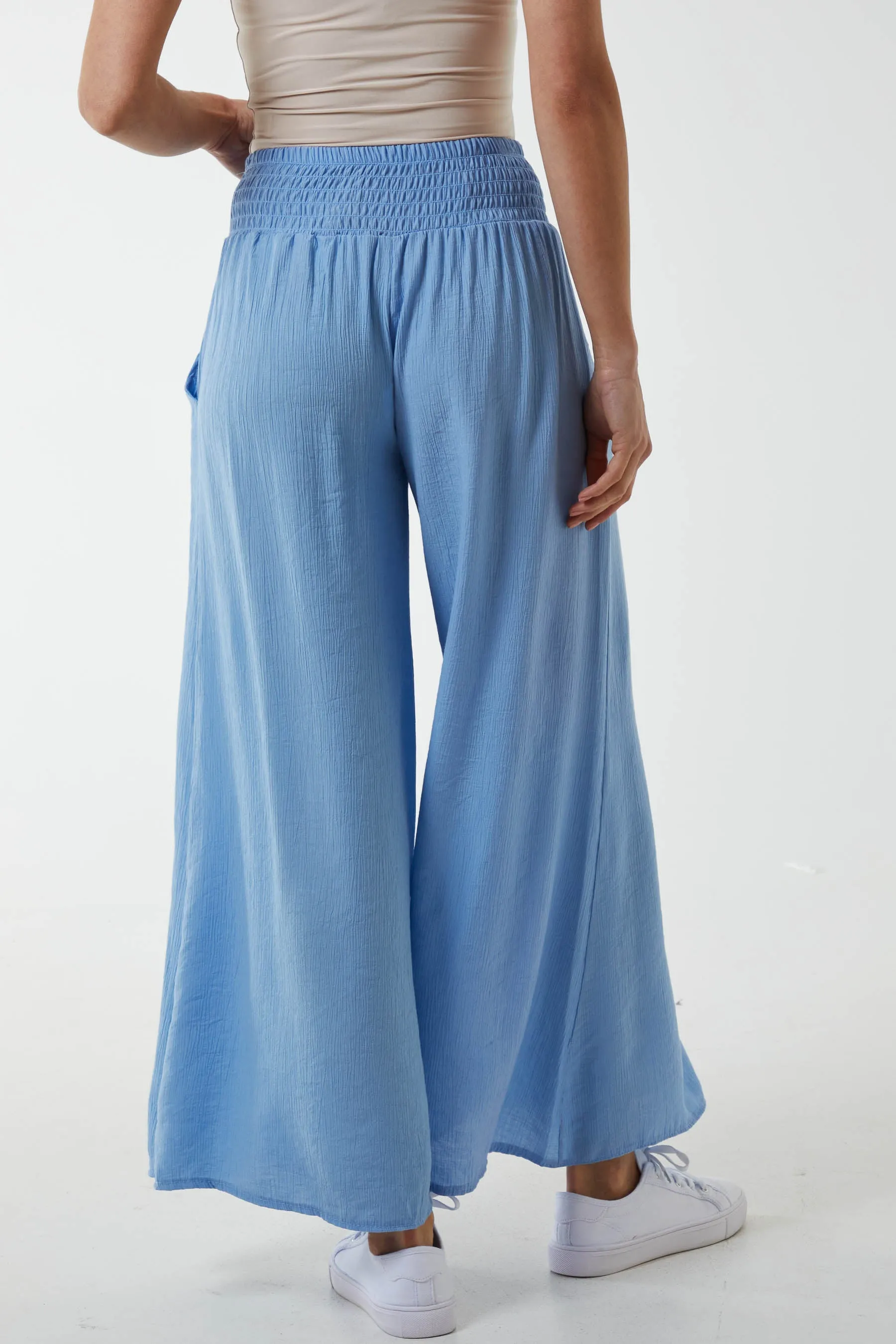 Linen Shirred Wide Leg Culottes