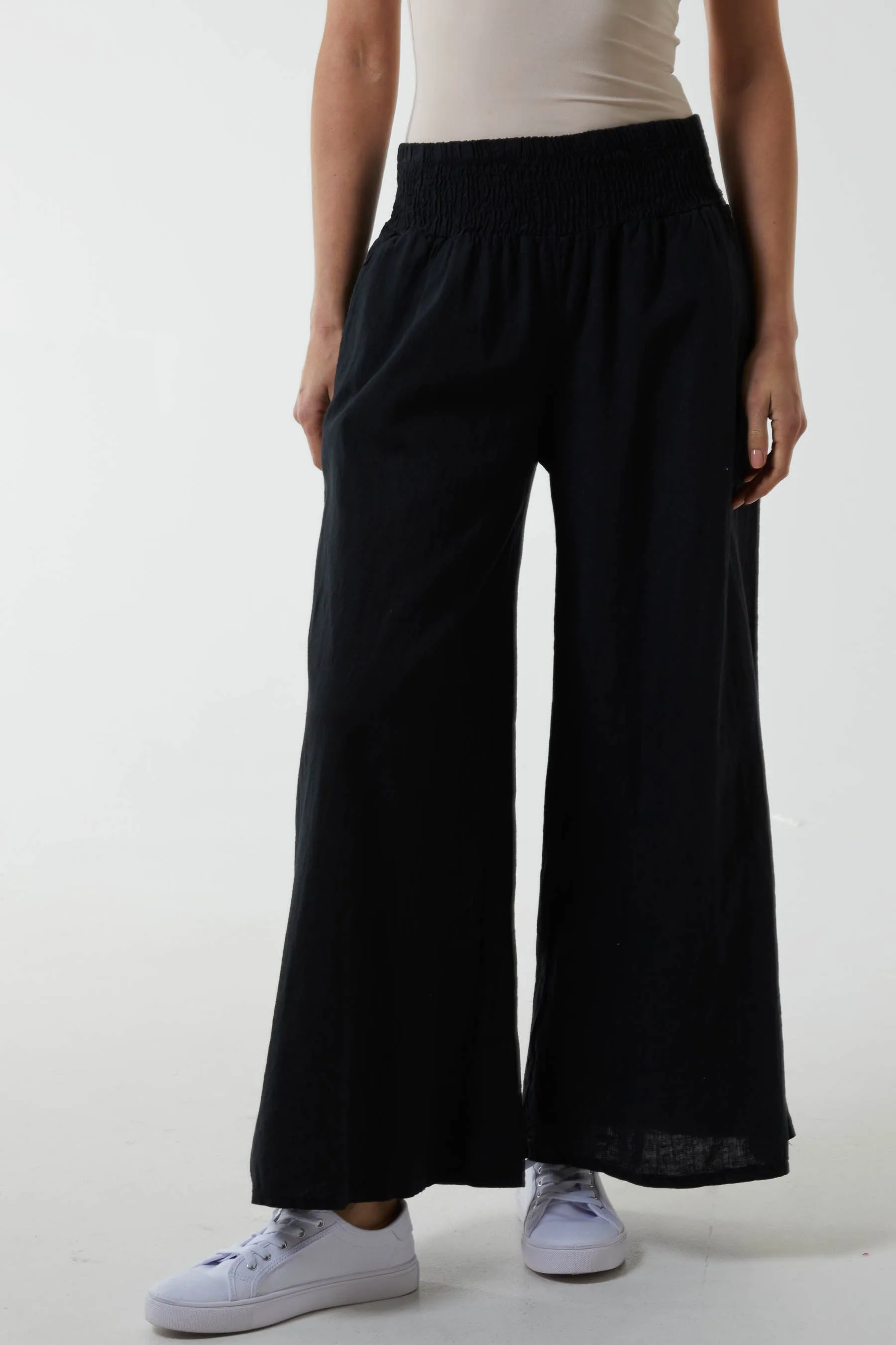 Linen Shirred Wide Leg Culottes