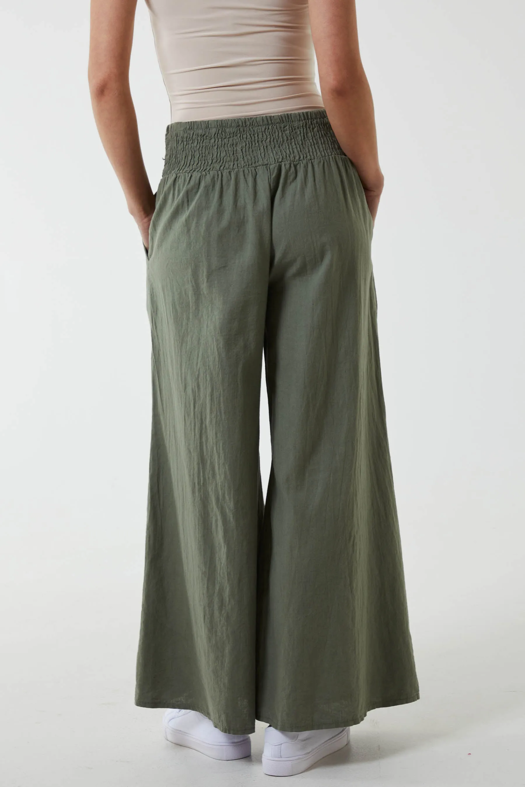 Linen Shirred Wide Leg Culottes