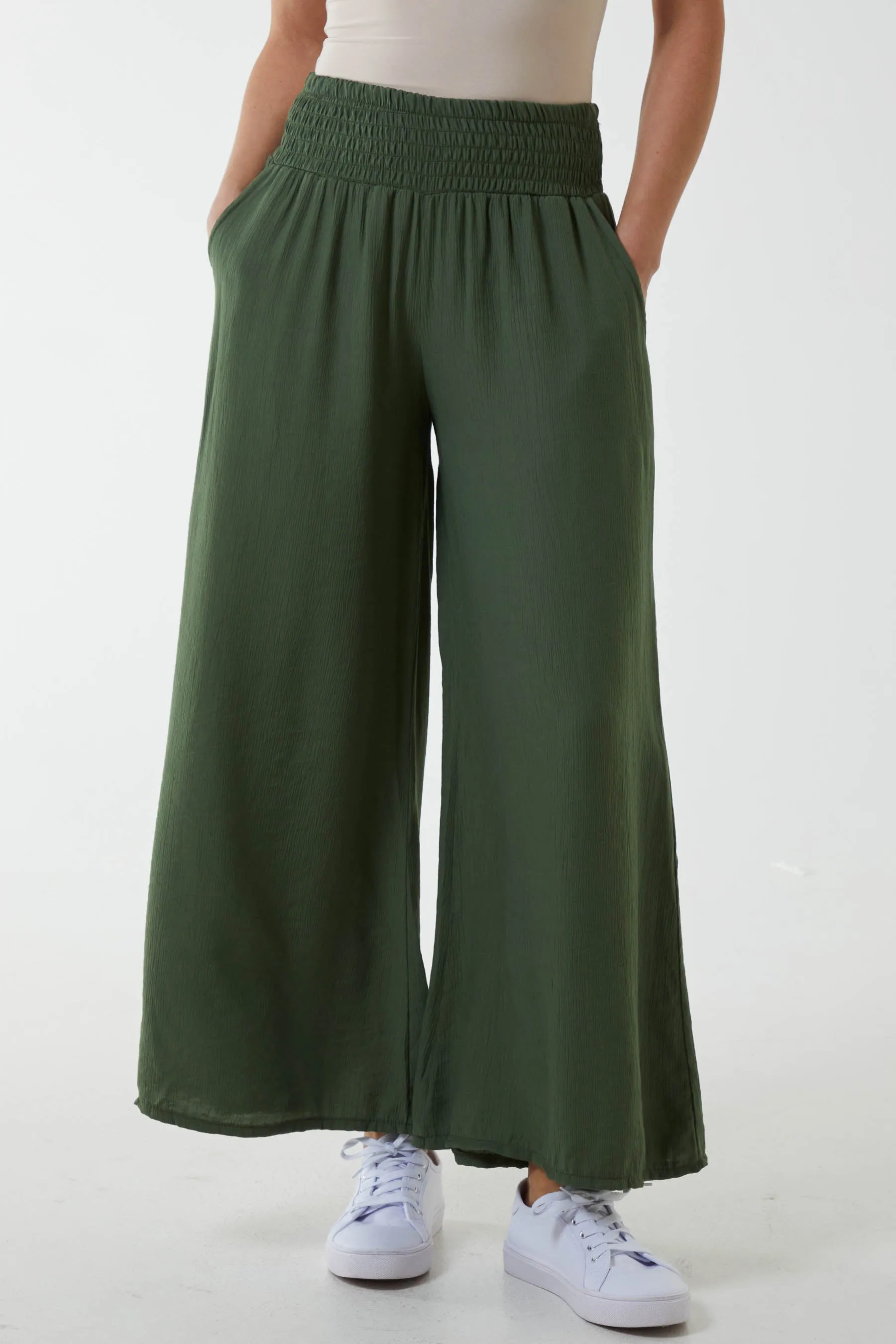 Linen Shirred Wide Leg Culottes