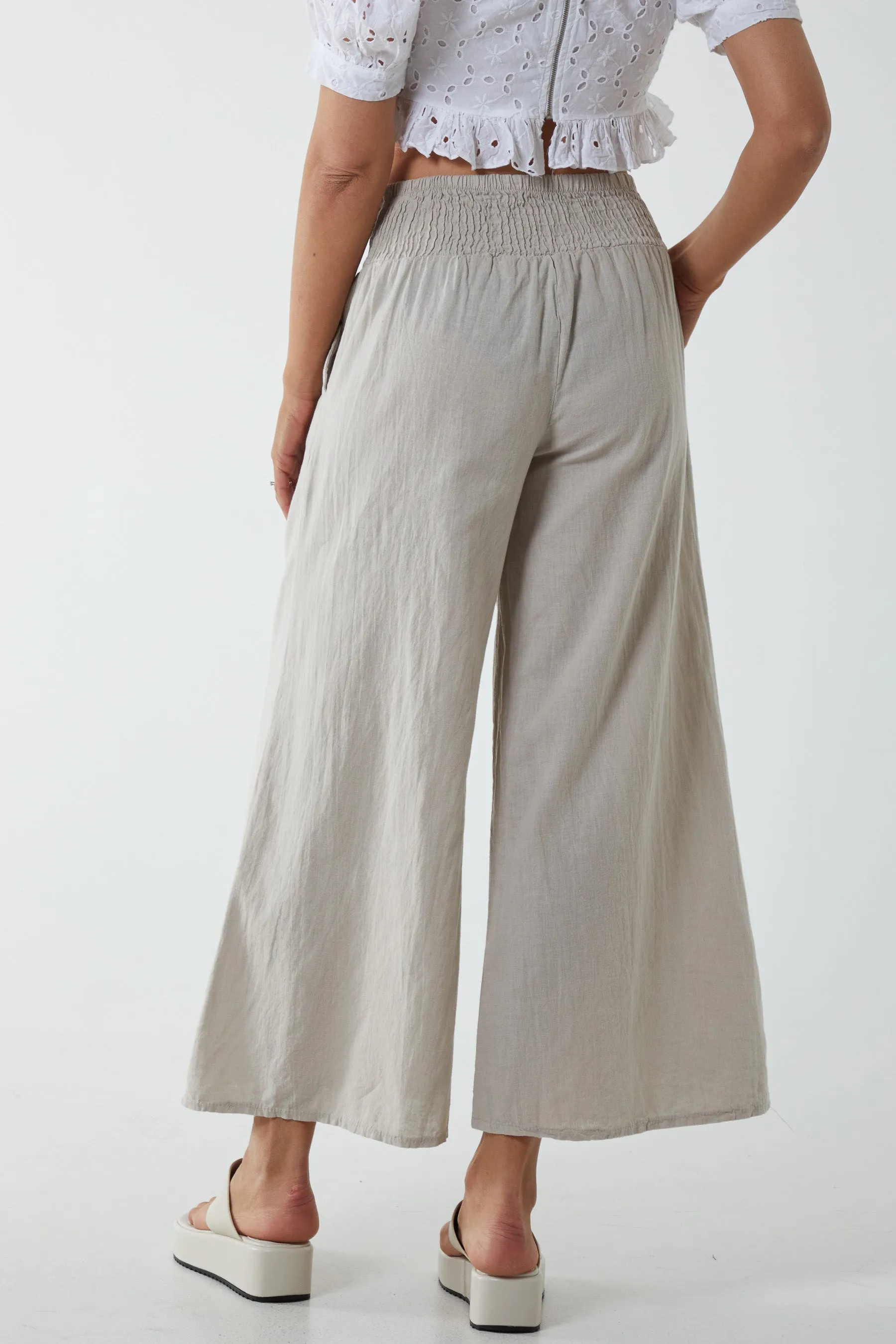 Linen Shirred Wide Leg Culottes