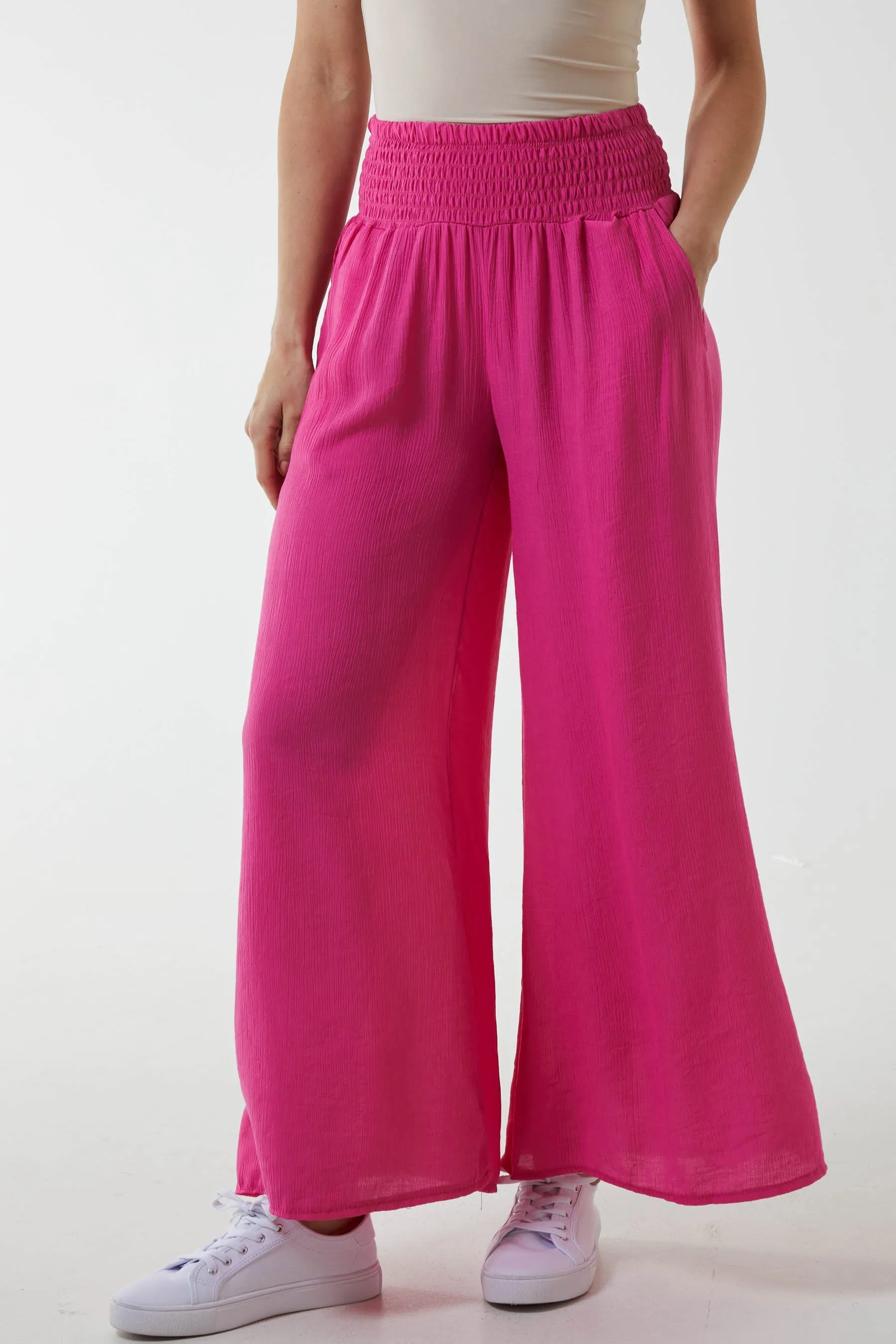 Linen Shirred Wide Leg Culottes