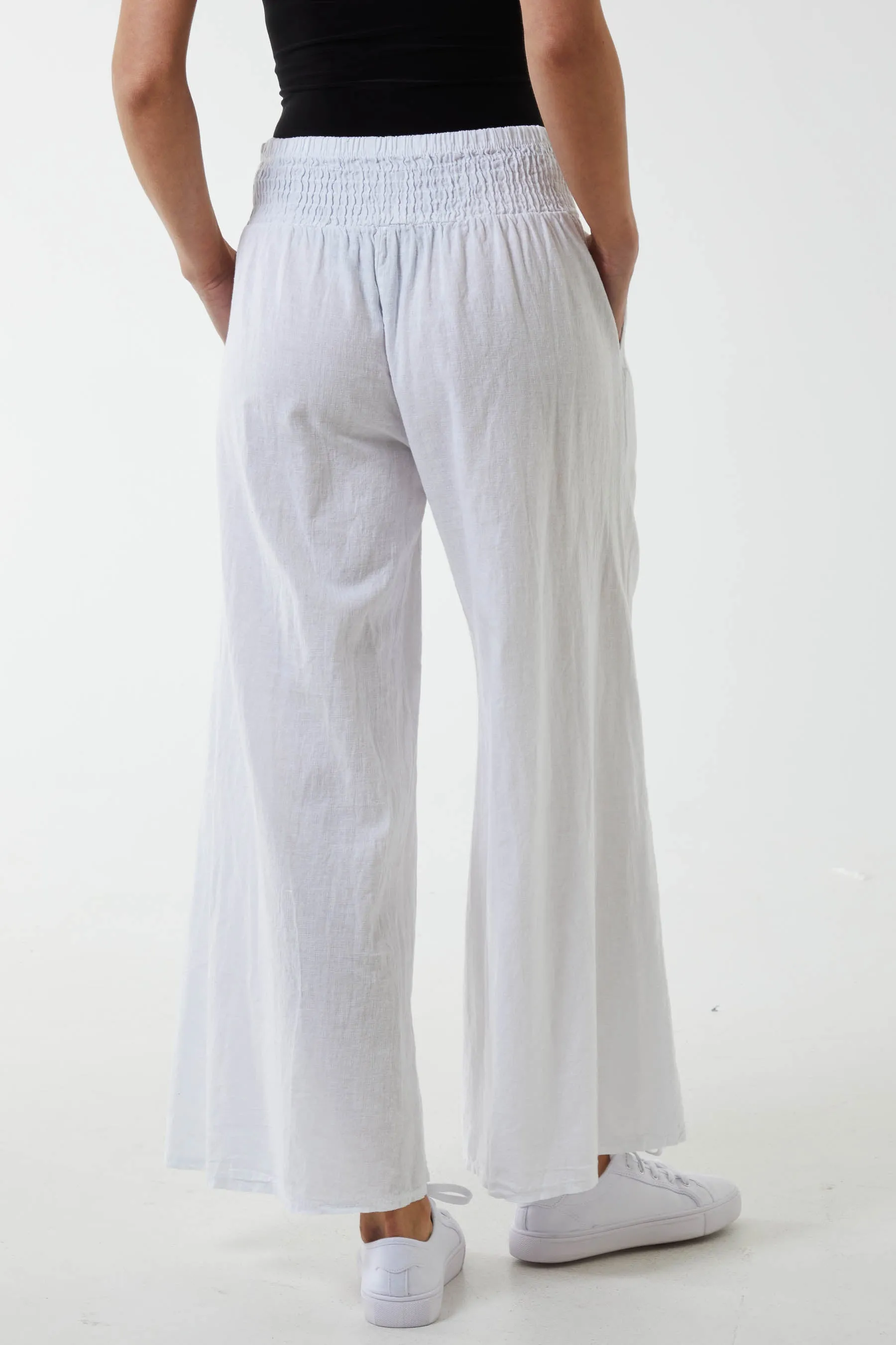 Linen Shirred Wide Leg Culottes