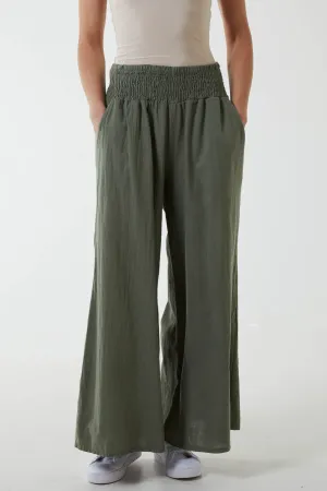 Linen Shirred Wide Leg Culottes