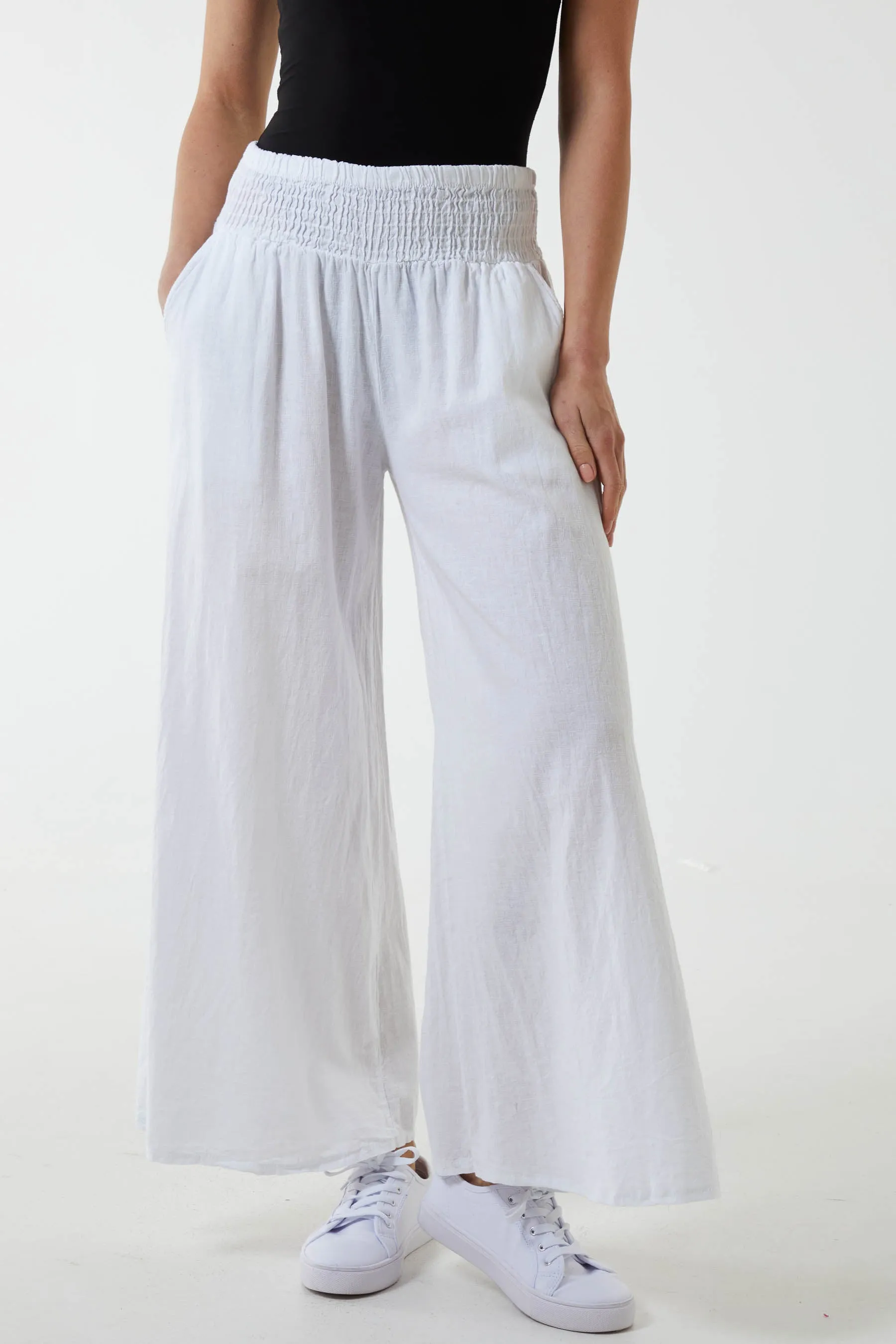 Linen Shirred Wide Leg Culottes