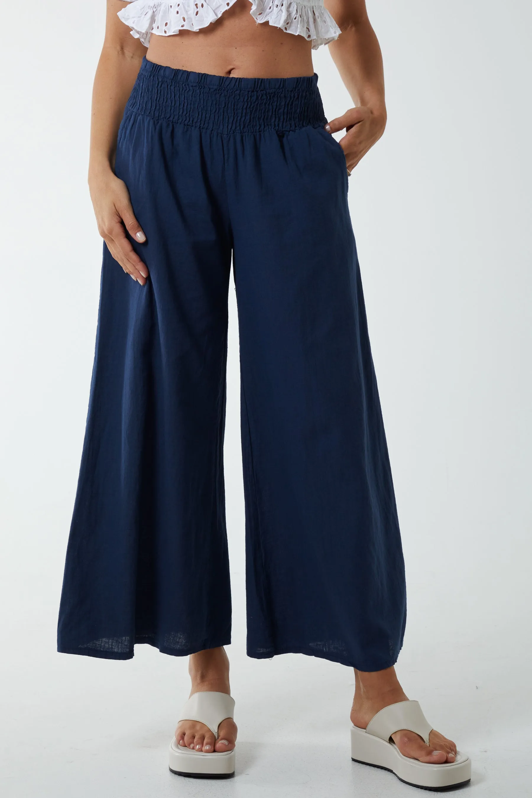 Linen Shirred Wide Leg Culottes