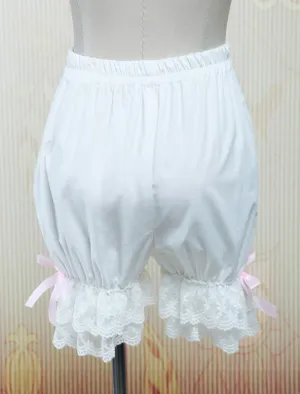 Lolita Bloomers Lace Trim Pink Bow Ribbons