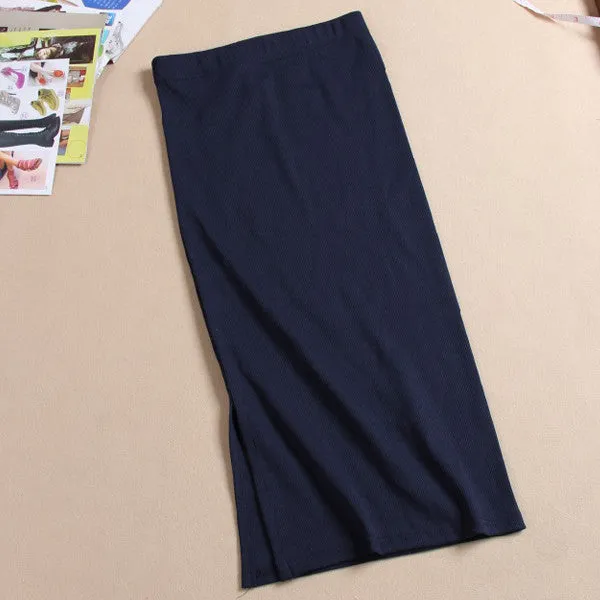 Long Skirt Fashion Solid Color Cotton Skirts Womens Maxi Skirt High Waist Elasticity Pencil Skirt