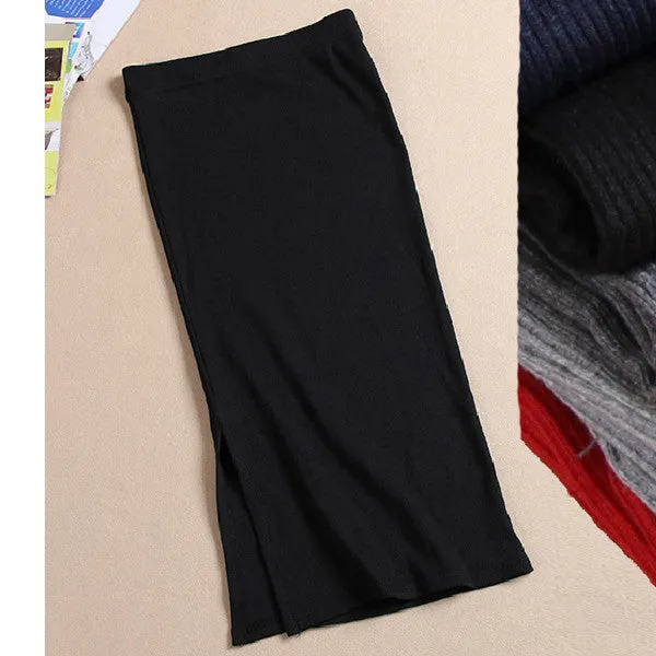 Long Skirt Fashion Solid Color Cotton Skirts Womens Maxi Skirt High Waist Elasticity Pencil Skirt