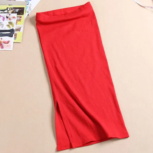 Long Skirt Fashion Solid Color Cotton Skirts Womens Maxi Skirt High Waist Elasticity Pencil Skirt