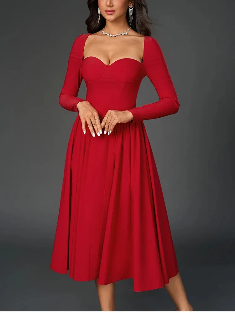 Long Sleeve Corset Back Tie-Up Long Dress